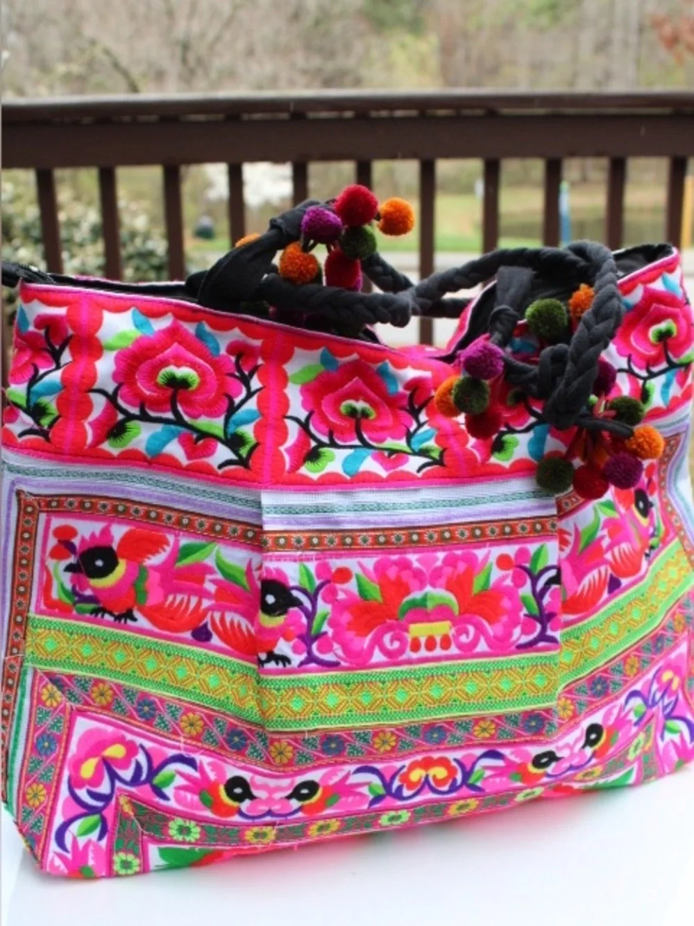 Embroidered boho tote bag Cotton
